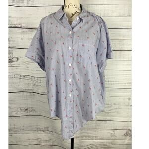 Beachlunchlounge Button Tie Front Shirt Women L Short Sleeve Stripe Flamingo